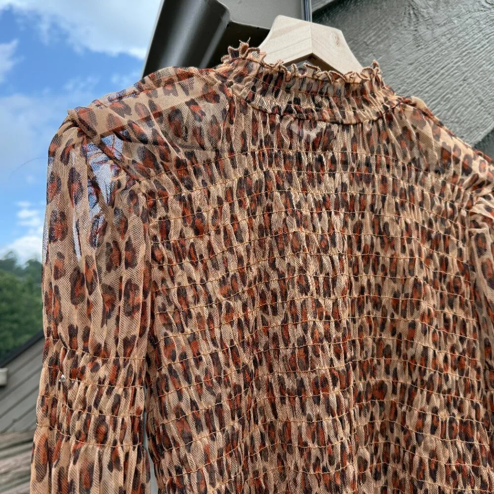 NWOT Free People Hello There Sheer Mesh Leopard Mock Neck